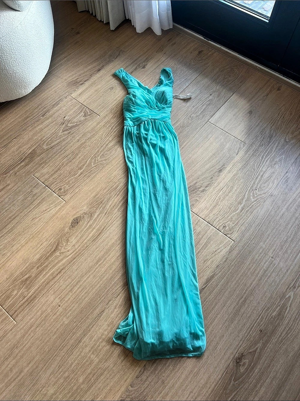 David's Bridal Ruched Maxi Dress in Blue